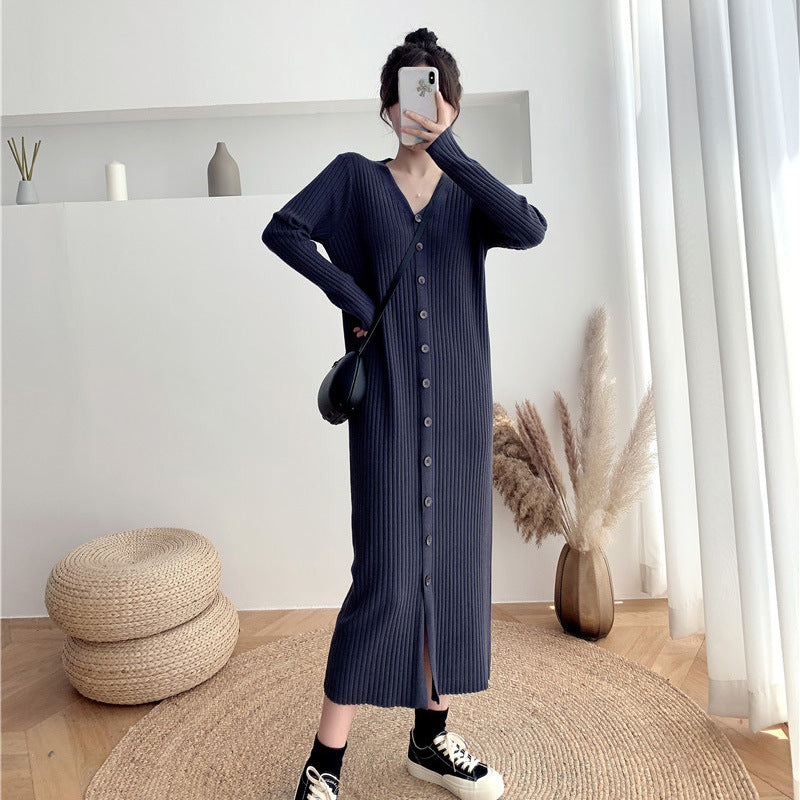 Elegant cardigan dress for women with button and structured fabric belt Lune London