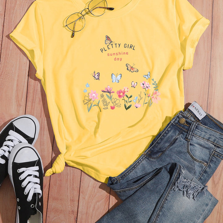 T-shirt pour femmes avec imprimé floral ludique et imprimé élégant Chic & Stil