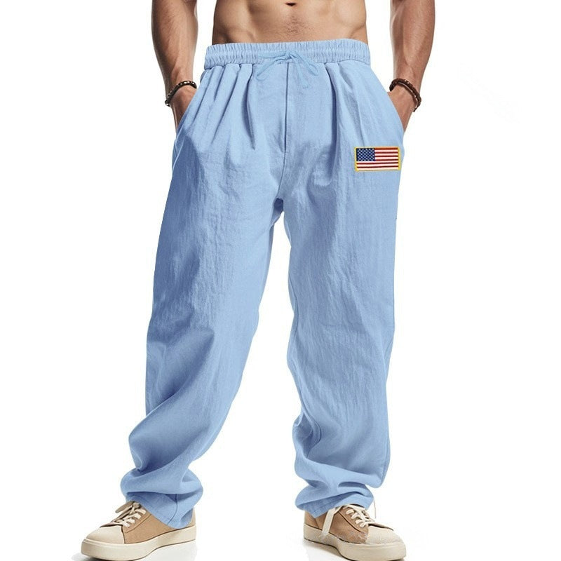 Casual men's pants with adjustable waistband and American patch Lune London
