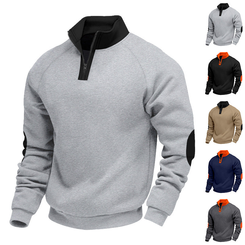 Men's trendy sweatshirt with half-zip and contrasting elbow patches Lune London