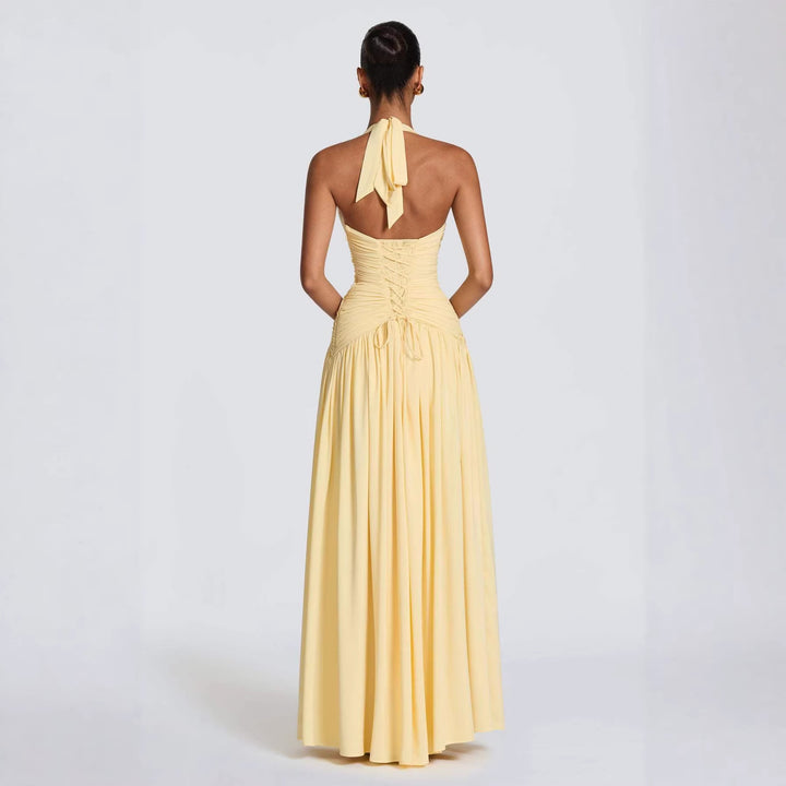 Women's Elegant Maxi Dress with Strapless Neckline and Sophisticated Draping Lune London