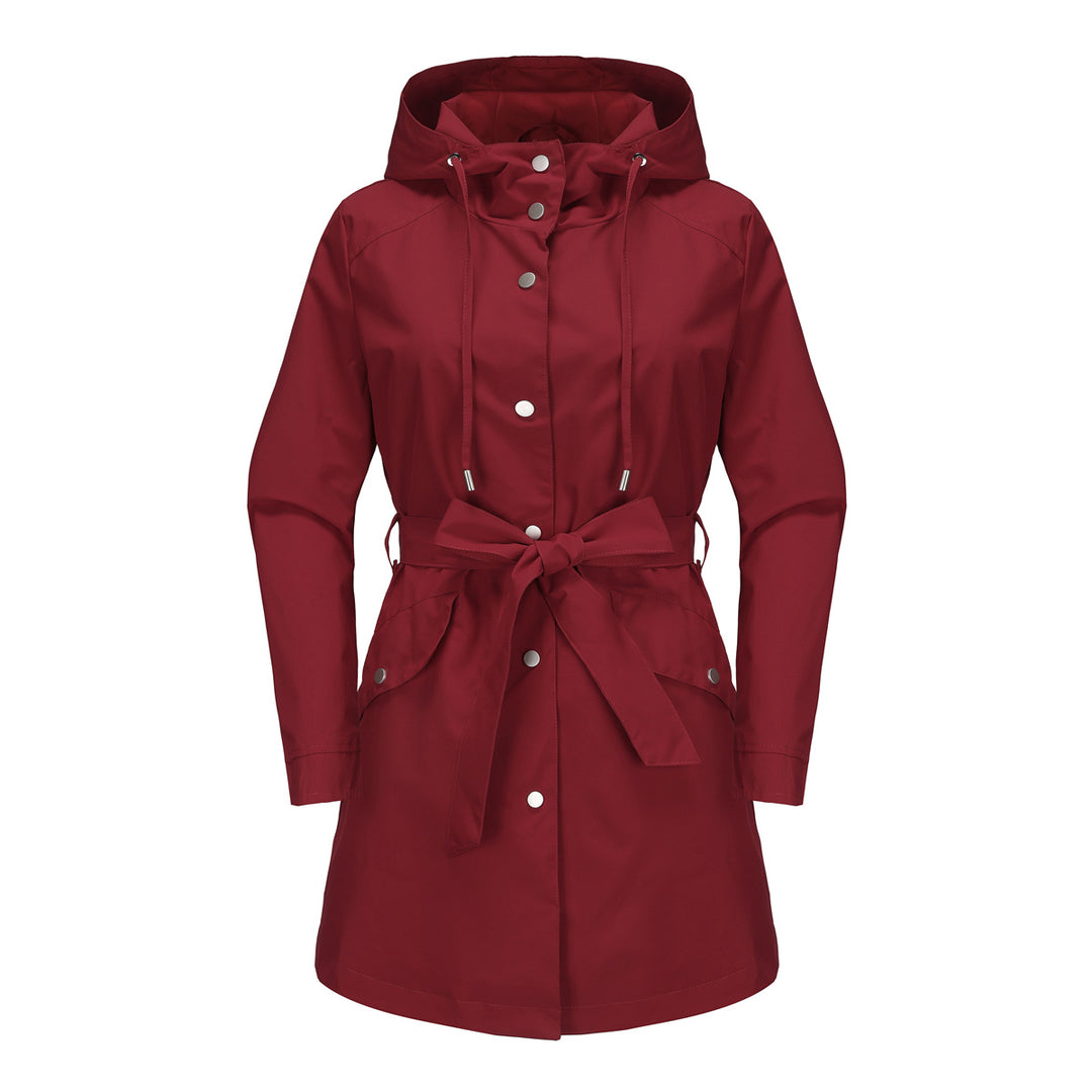 Women's waterproof transition jacket with adjustable hood and waist belt Chic and Style