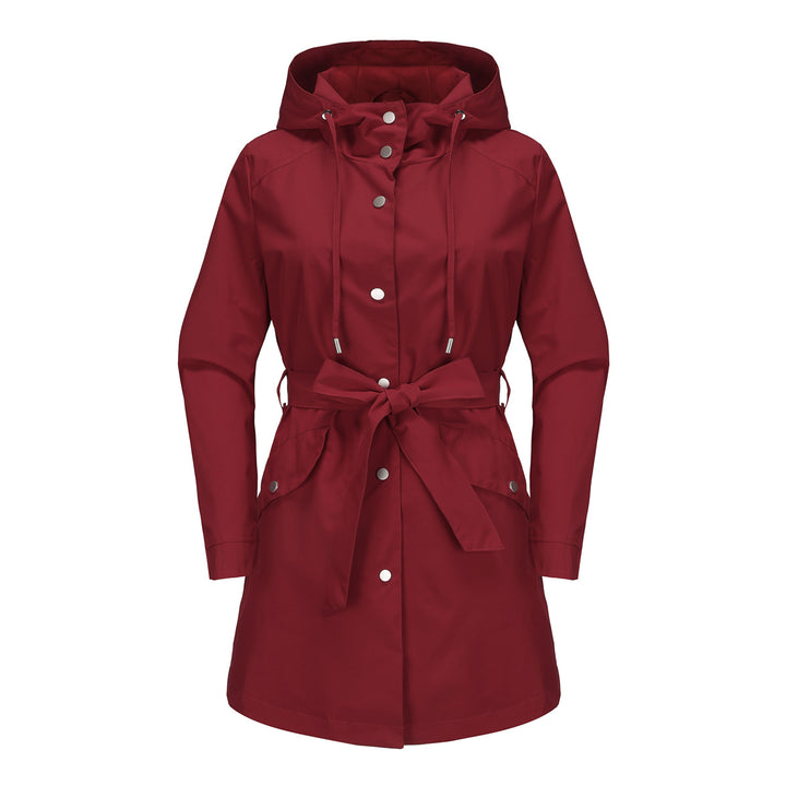 Women's waterproof transition jacket with adjustable hood and waist belt Chic and Style