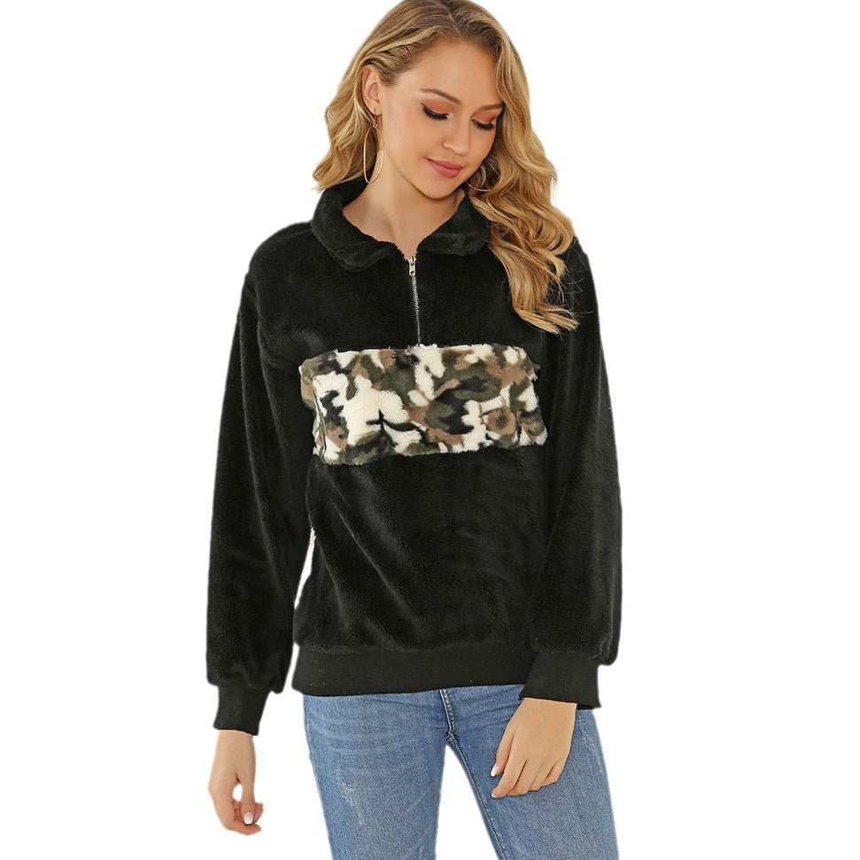 Ladies soft fleece jacket with striking camouflage detail Lune London