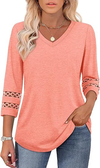 Casual V-neck T-shirt for women with lace sleeves Lune London