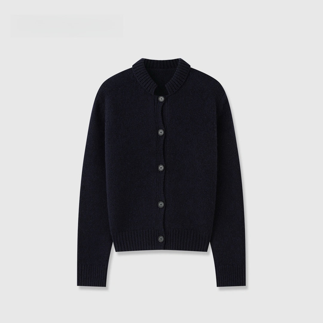 Buttoned knit jacket for women with elegant high collar Lune London