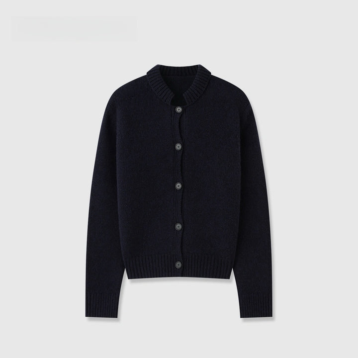 Buttoned knit jacket for women with elegant high collar Lune London