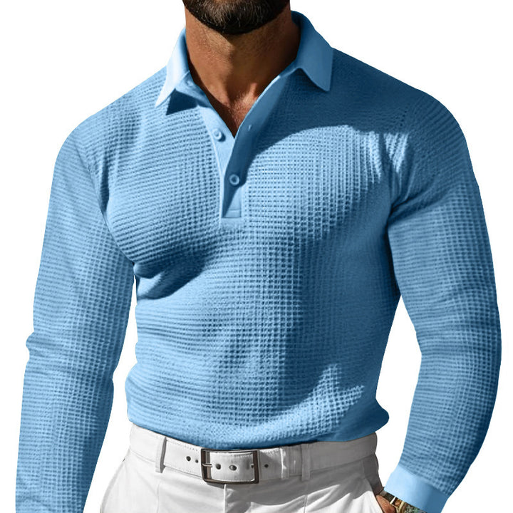 Stylish long sleeve men's t-shirt with structured design and modern button placket Lune London