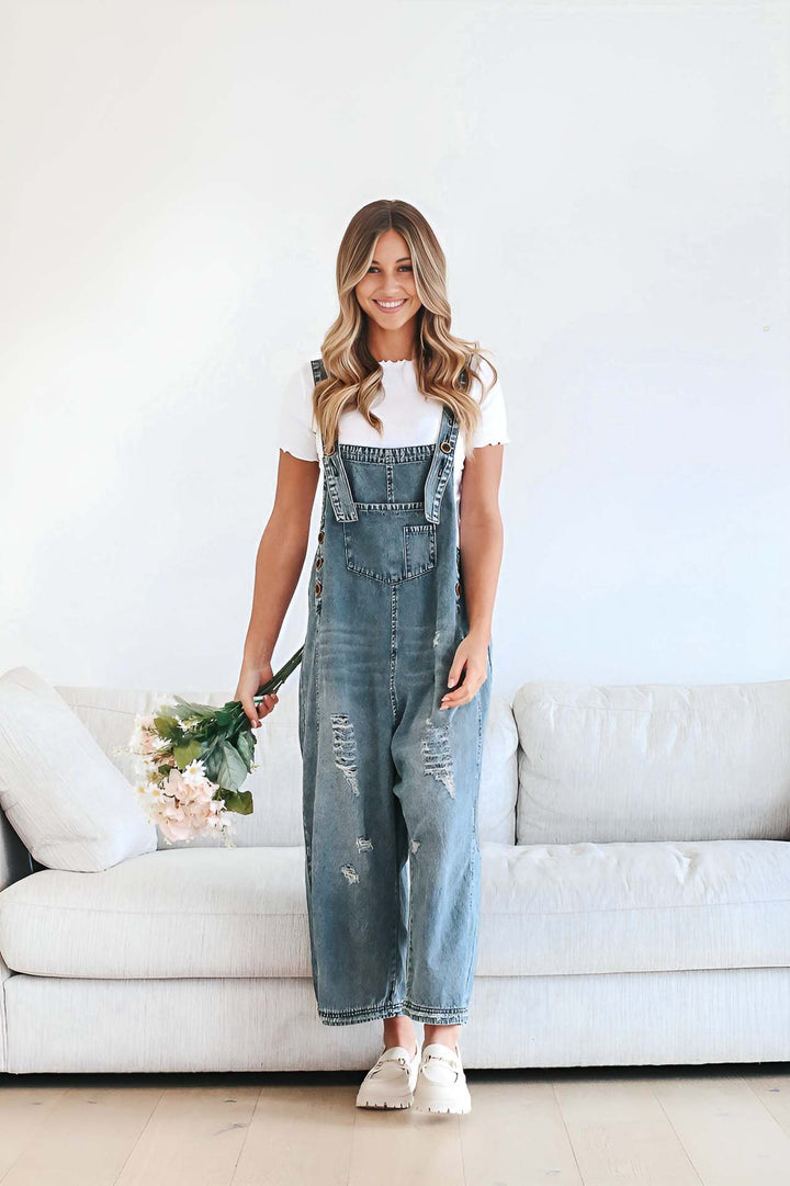 Women's Overalls with Fashionable Destroyed Details and Wide Fit Lune London