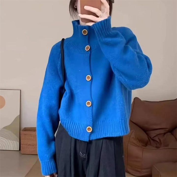 Lady cozy high collar cardigan with button details Lune London