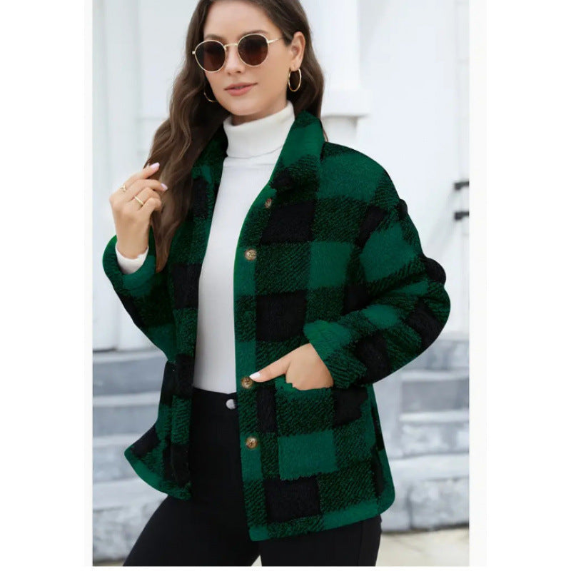 Ladies soft plush checkered jacket Lune London