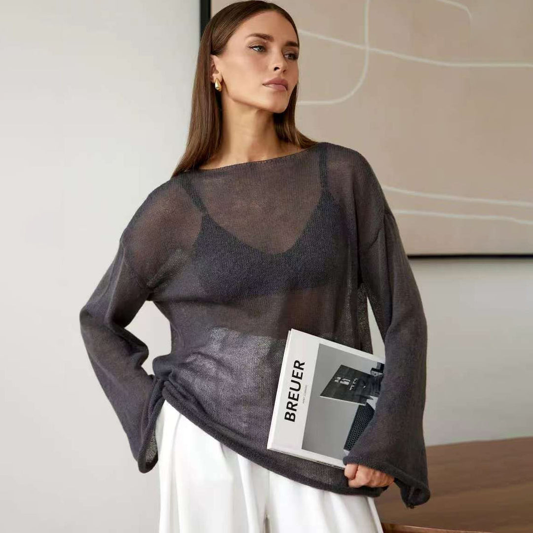 Pull aérien pour femmes à épaules dénudées avec coupe large en qualité tricot fine Chic & Stil