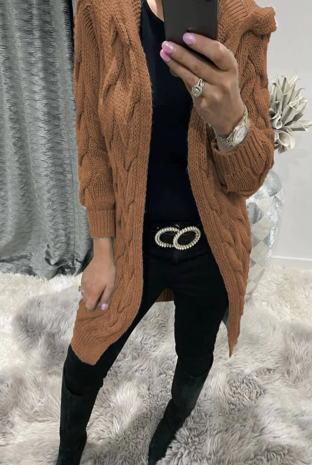 Ladies Long Cardigan with high quality twisted pattern and relaxed fit Lune London
