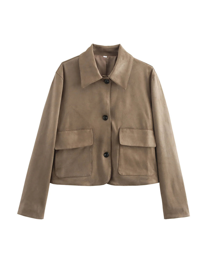 Fashionable short jacket for women in high-quality synthetic suede with practical pockets Lune London