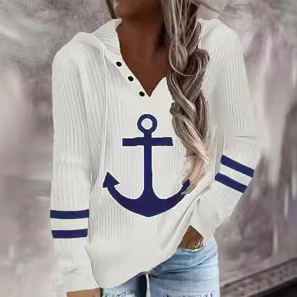 Ladies' hooded sweater with maritime pattern and structured fabric Chic and Style