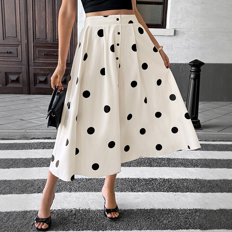 Lune London Women's A-line Midi Polka Dot Skirt with Adjustable Waist