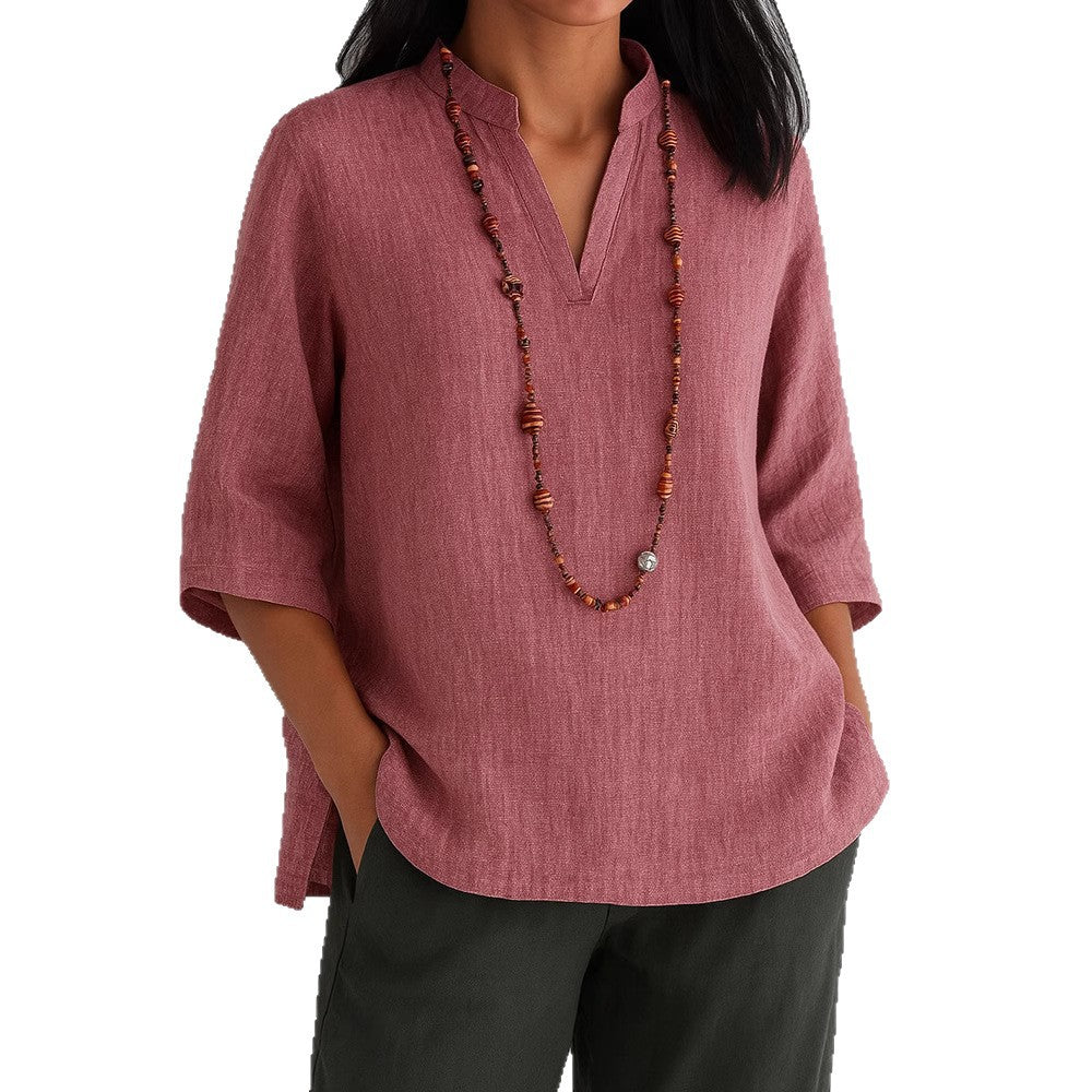 Casual blouse for women with V-neck and side pockets Lune London