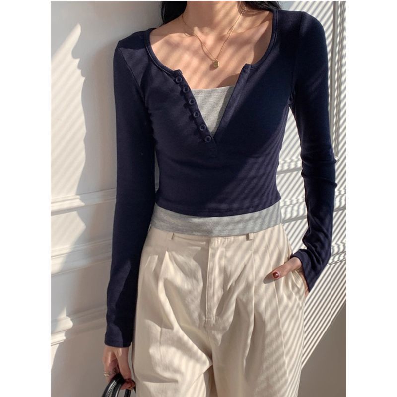 Women's long-sleeved cotton shirt with button placket Chic & Stil