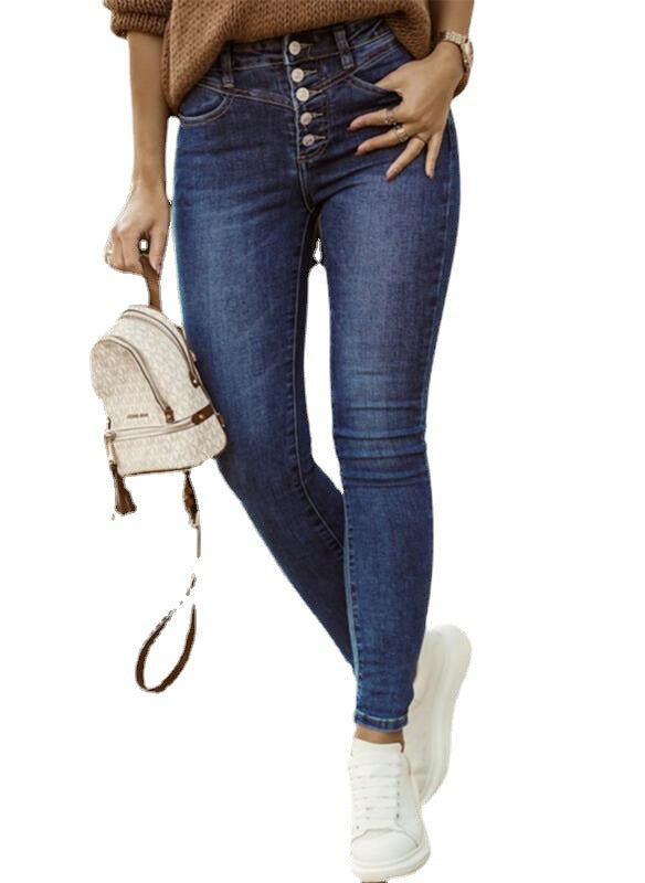 Women's High-Waist Jeans with Button Fly and Slim Fit Cut Lune London