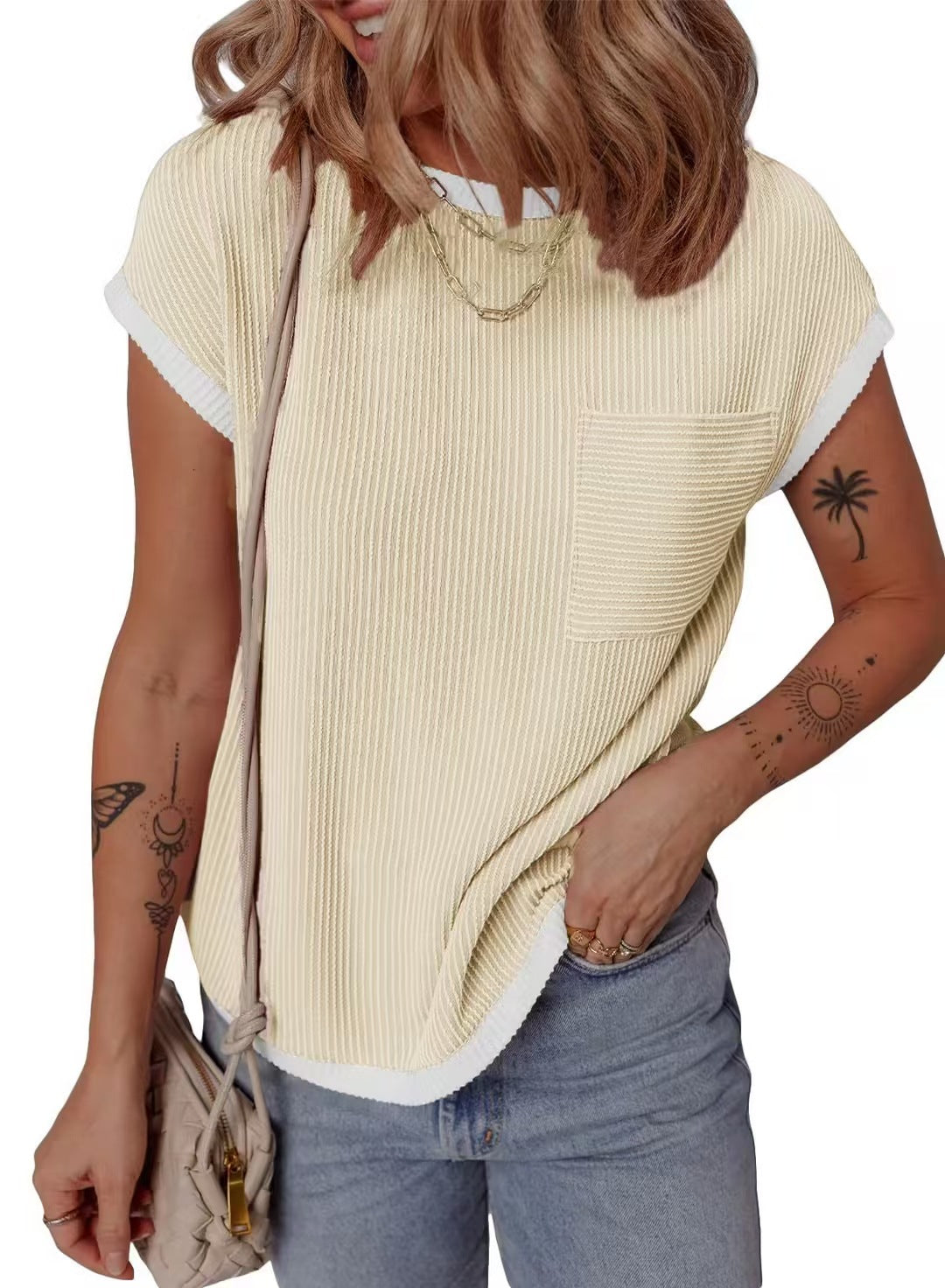 Casual and breathable waffle t-shirt for ladies with pocket Lune London