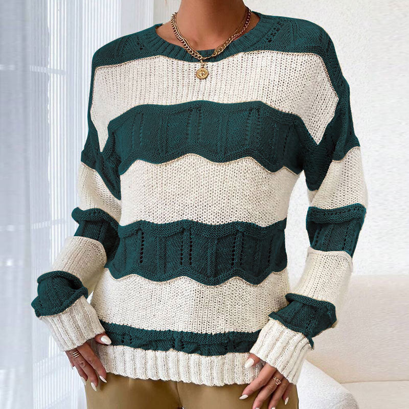 Sweat à tricoter décontracté pour femmes avec une texture en vagues et des manches longues Chic & Stil