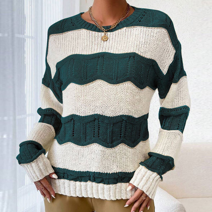 Sweat à tricoter décontracté pour femmes avec une texture en vagues et des manches longues Chic & Stil