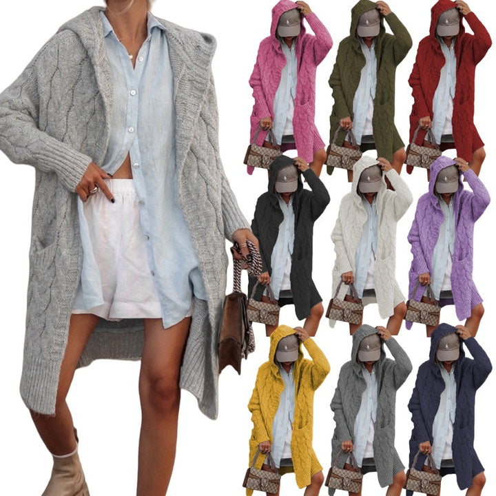 Women thick knit cardigan with open design and elegant hood Lune London