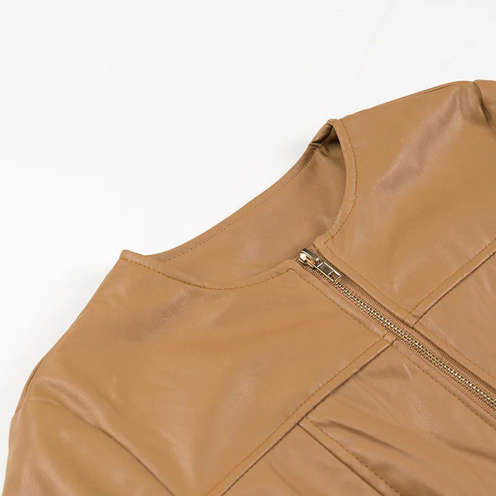 Faux leather jacket for women with textured surface and practical pockets Lune London