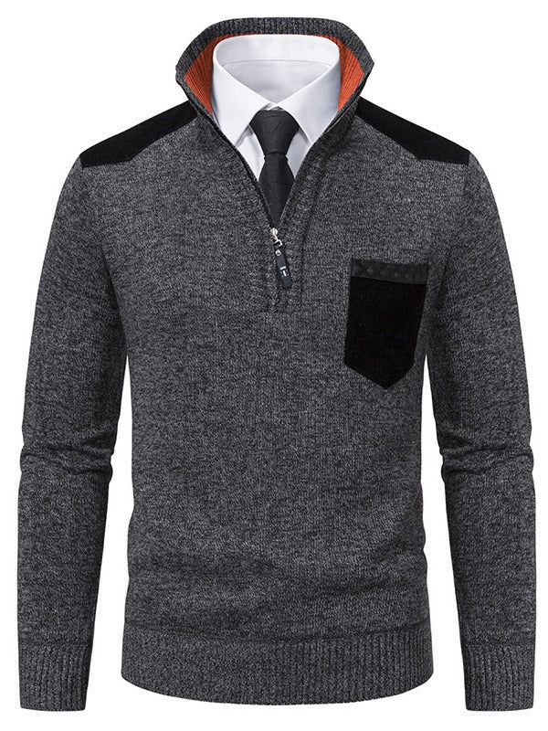 Trendy men's sweater with high collar and practical zip Lune London