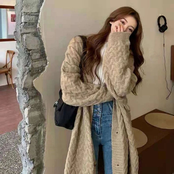 Ladies Knit Jacket with Large Buttons and Twisted Pattern Lune London