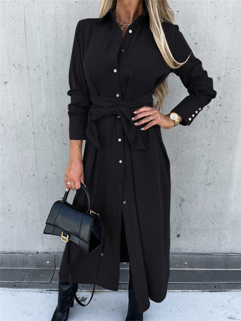 Shirt dress for women with tie belt and button placket Lune London