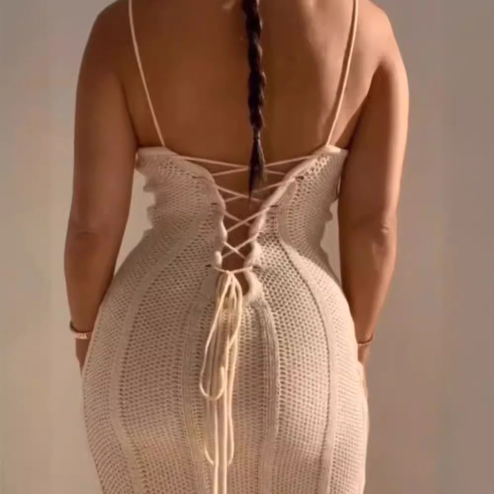 Ladies Knit Maxi Dress with sophisticated cut and side slit Lune London