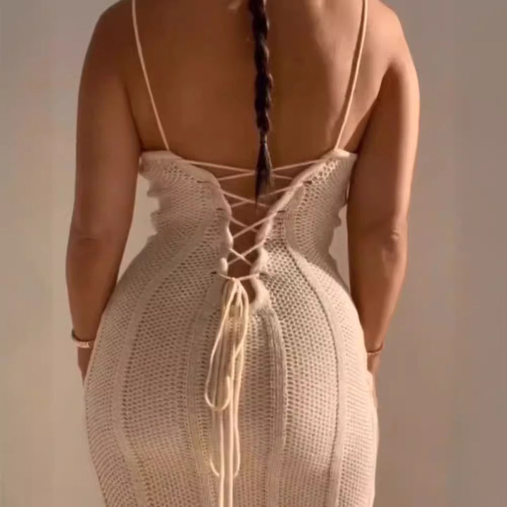 Ladies Knit Maxi Dress with sophisticated cut and side slit Lune London