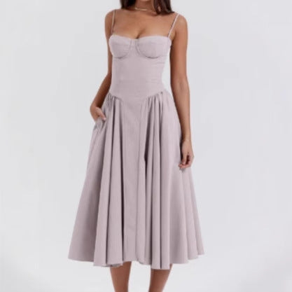 Mid-length dress for women with strapless design and voluminous pleated skirt Lune London