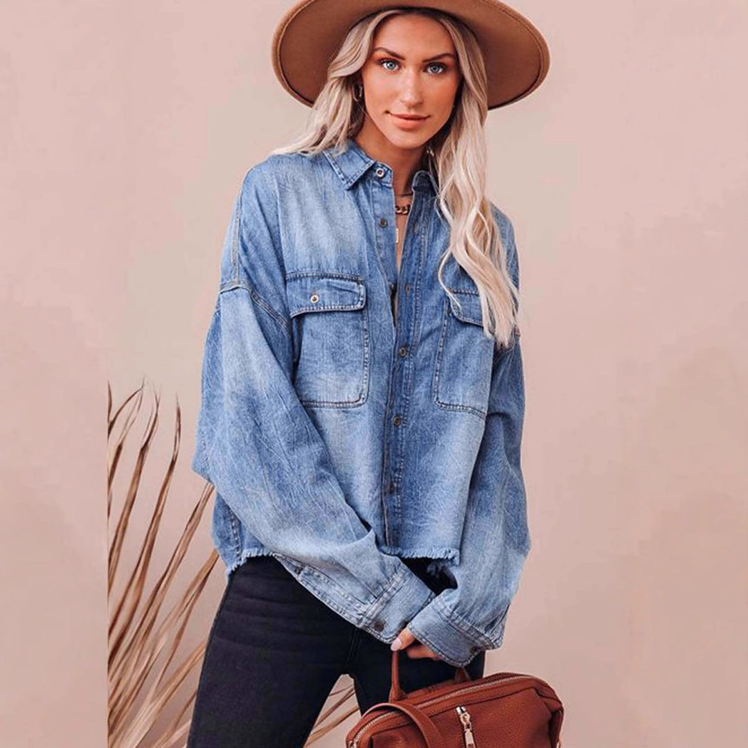 Casual oversized denim shirt for women with patch pockets Lune London