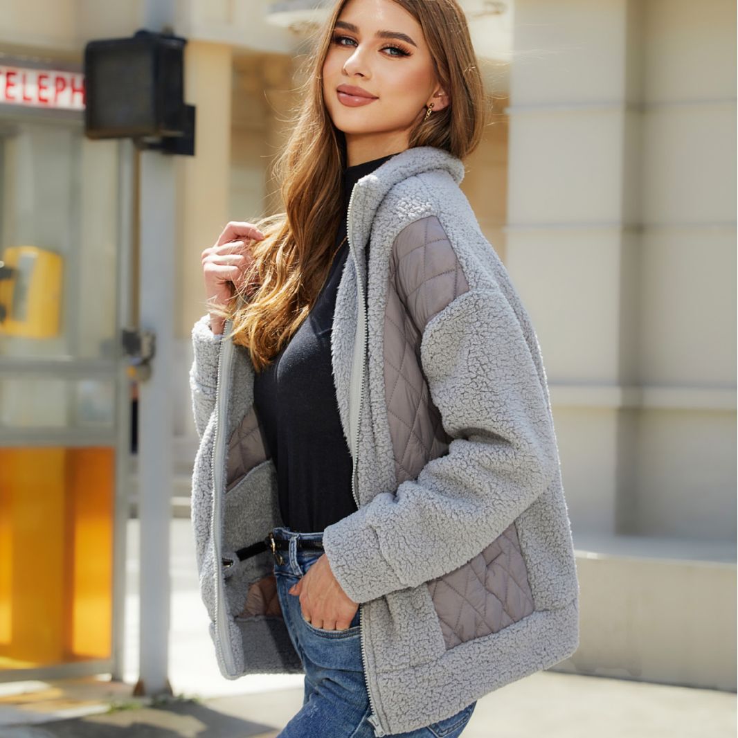 Fleece jacket for women with quilted details and practical pockets Lune London