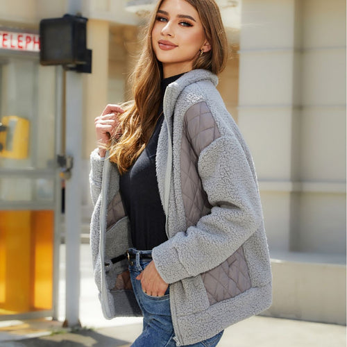 Fleece jacket for women with quilted details and practical pockets Lune London