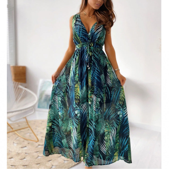 Robe maxi pour femme avec décolleté en V profond et ceinture élastique Chic & Stil