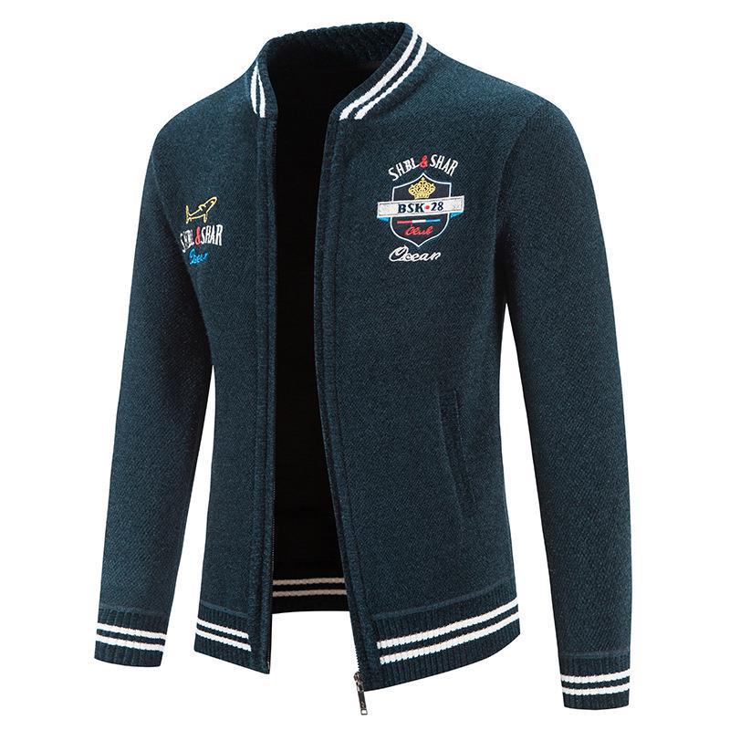 Knitted sports jacket for men with high collar and varied embroidery Lune London