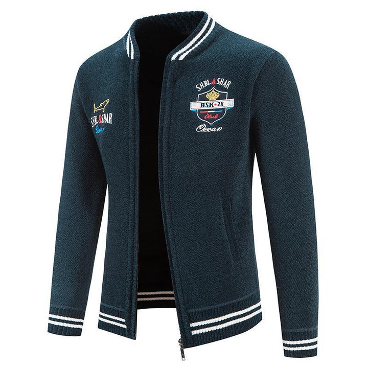 Knitted sports jacket for men with high collar and varied embroidery Lune London
