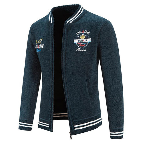 Knitted sports jacket for men with high collar and varied embroidery Lune London