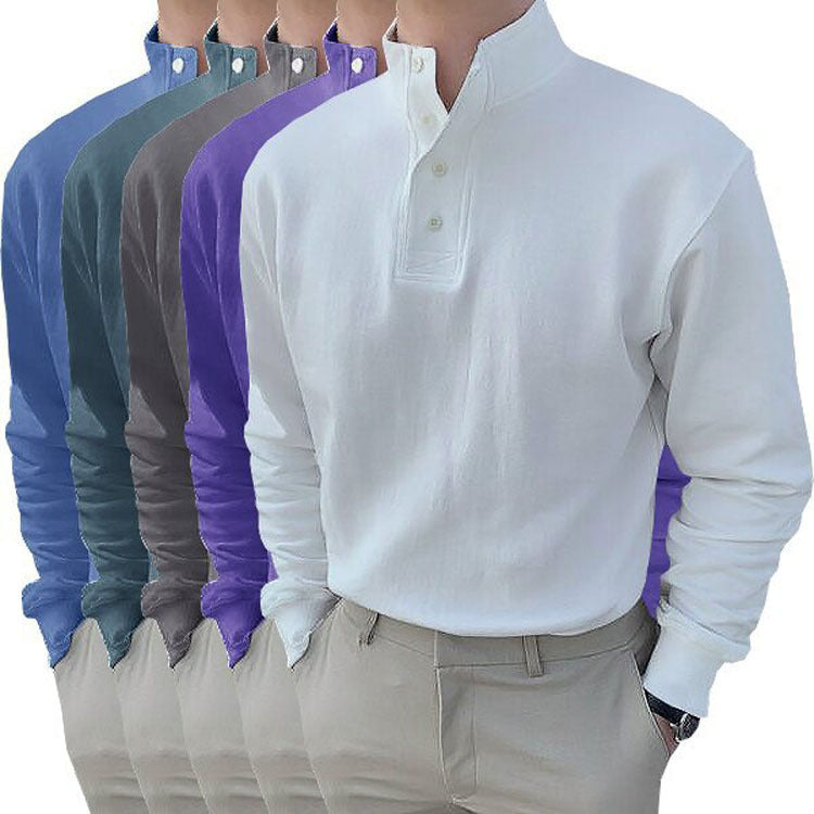 Men's long sleeve Henley shirt with modern high collar and button placket Chic und Stil