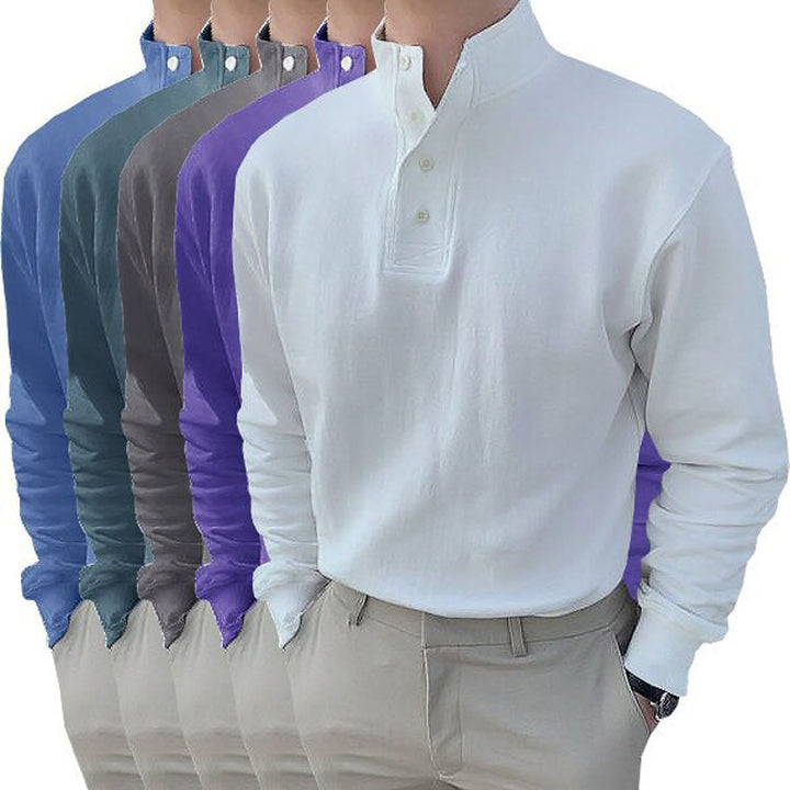 Men's long sleeve Henley shirt with modern high collar and button placket Chic und Stil
