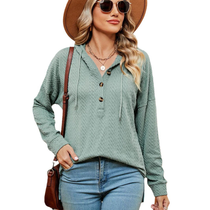 Casual women's sweater with button details and hood Lune London