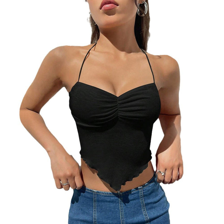 Short sleeveless top for women with ruffles and decorative lace hem Chic & Stil
