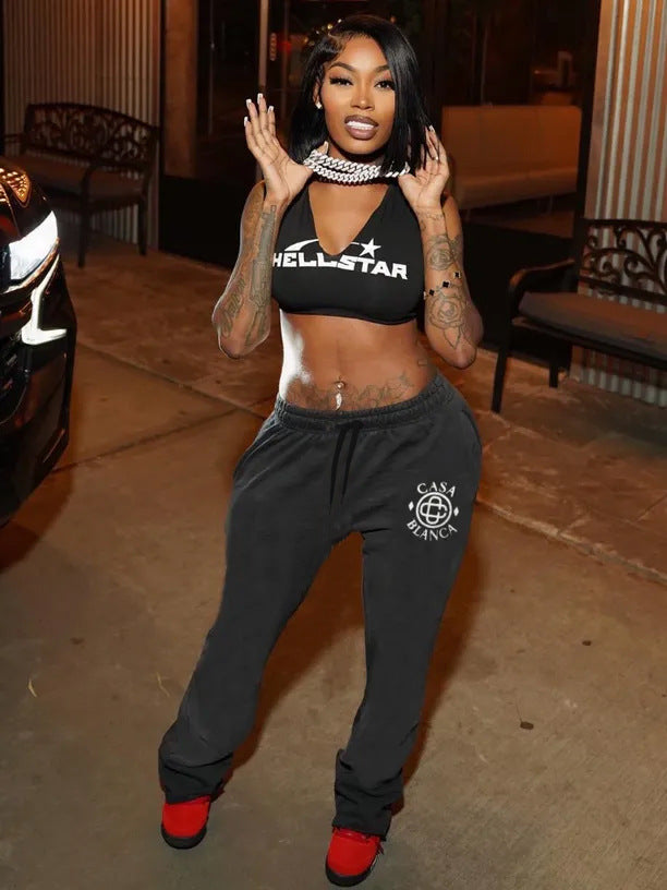 Elegant sports pants for women with decorative logo Lune London