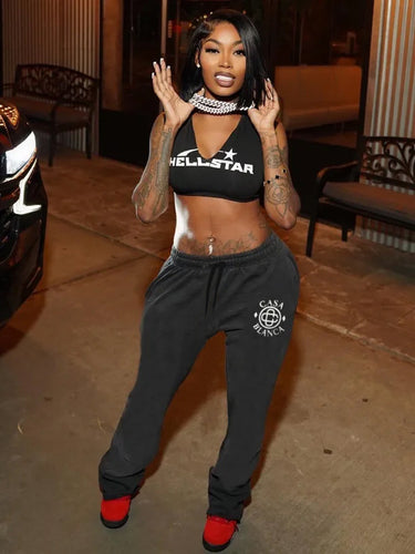 Elegant sports pants for women with decorative logo Lune London