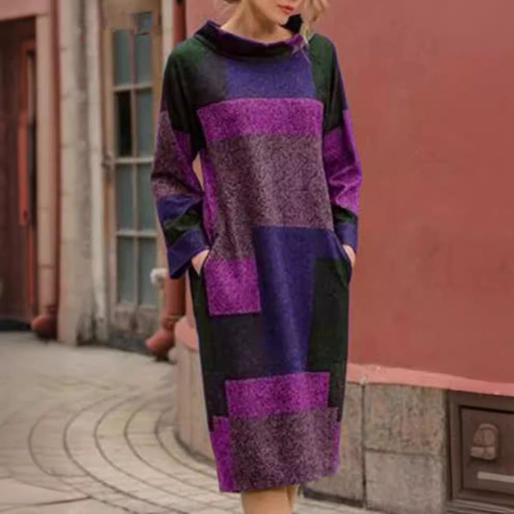 Women Oversized Dress with Geometric Patchwork Design Lune London