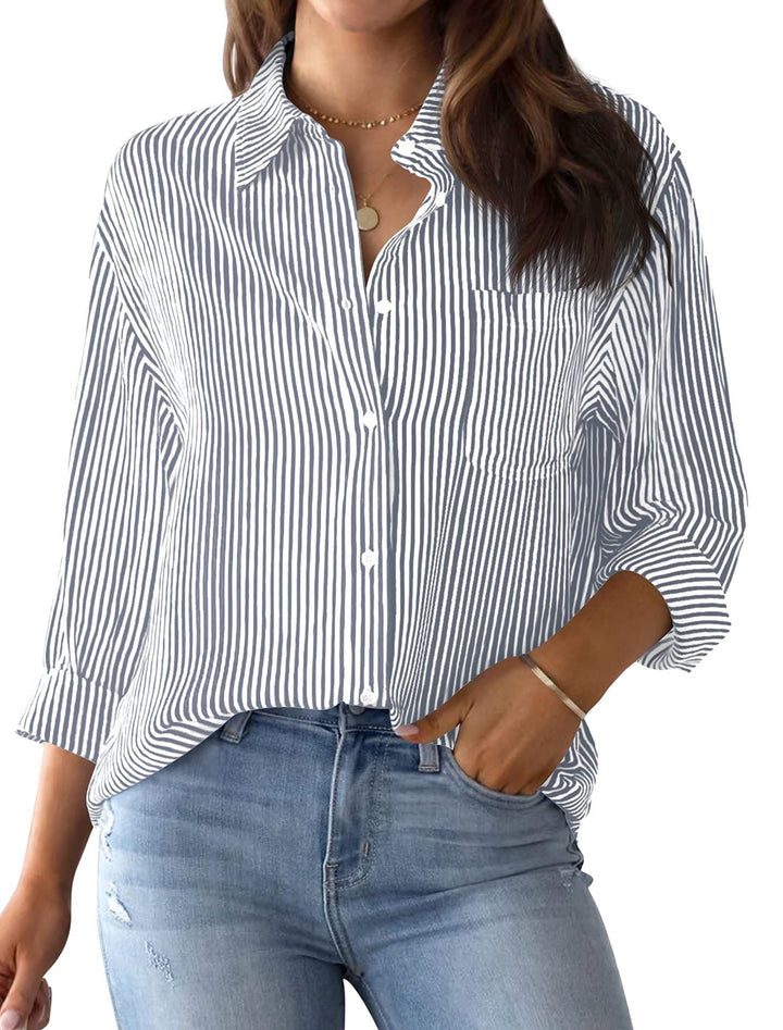 Ladies Loose Striped Shirt with Chest Pocket and Roll-up Sleeves Lune London