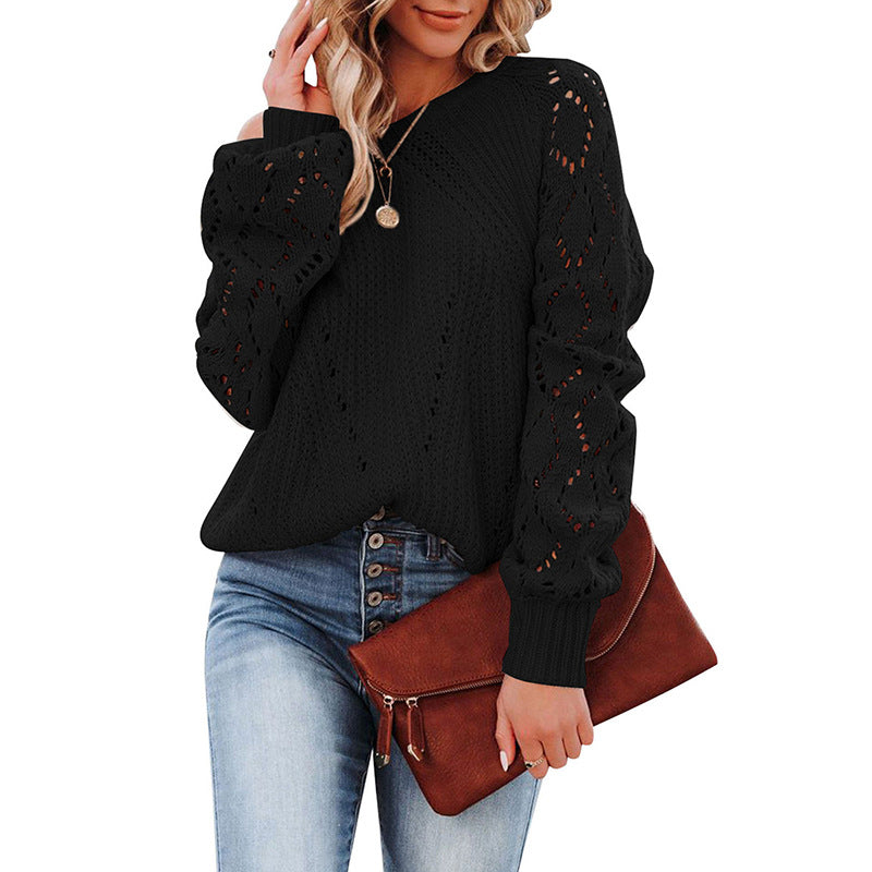 Pull en tricot pour femmes avec un motif en dentelle tendance et des manches volumineuses Chic & Stil
